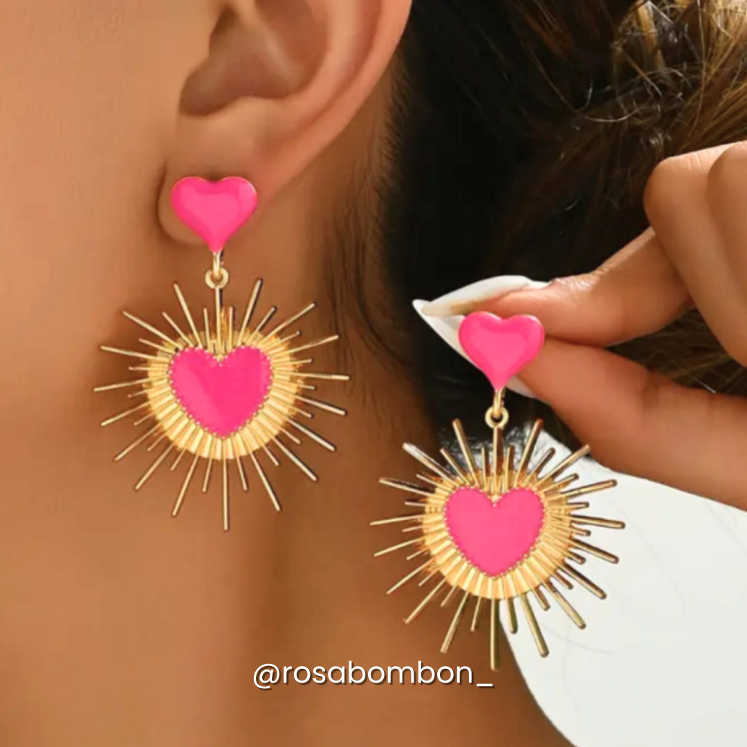 Aretes Corazón Espinas Rosa