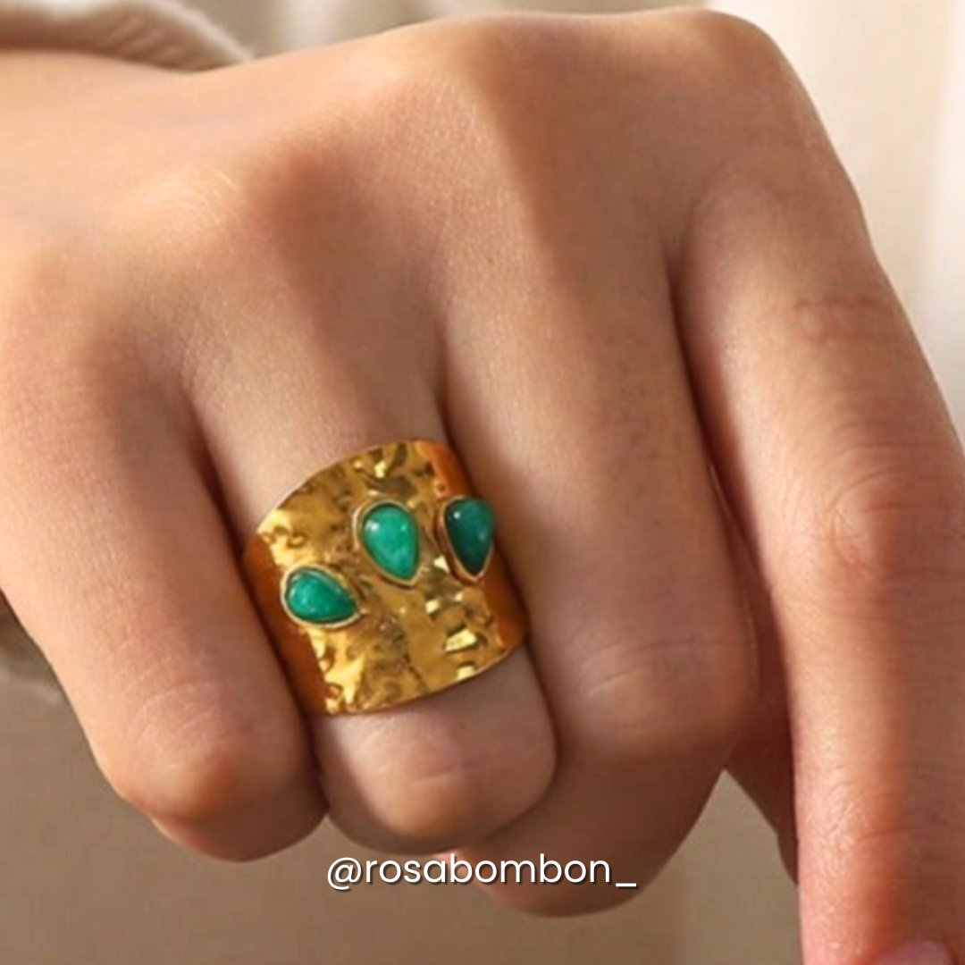 Anillo Geométrico Gotas Verdes