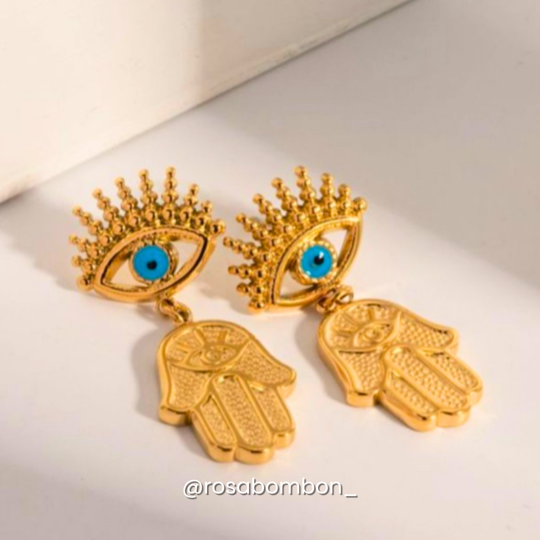 Aretes Dorados Mano Fátima