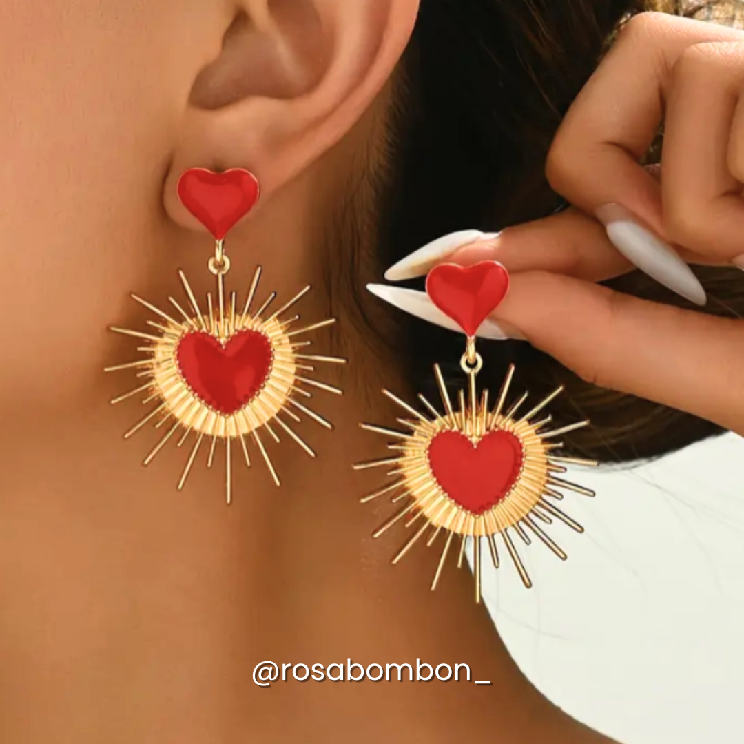Aretes Corazón Espinas Rojo