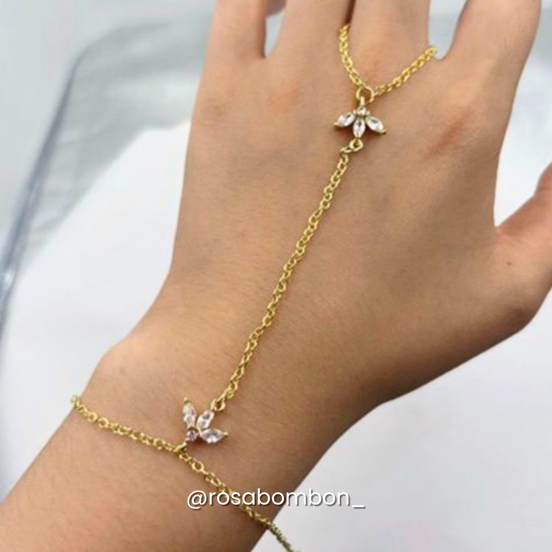 Pulsera Dorada Flor con Anillo