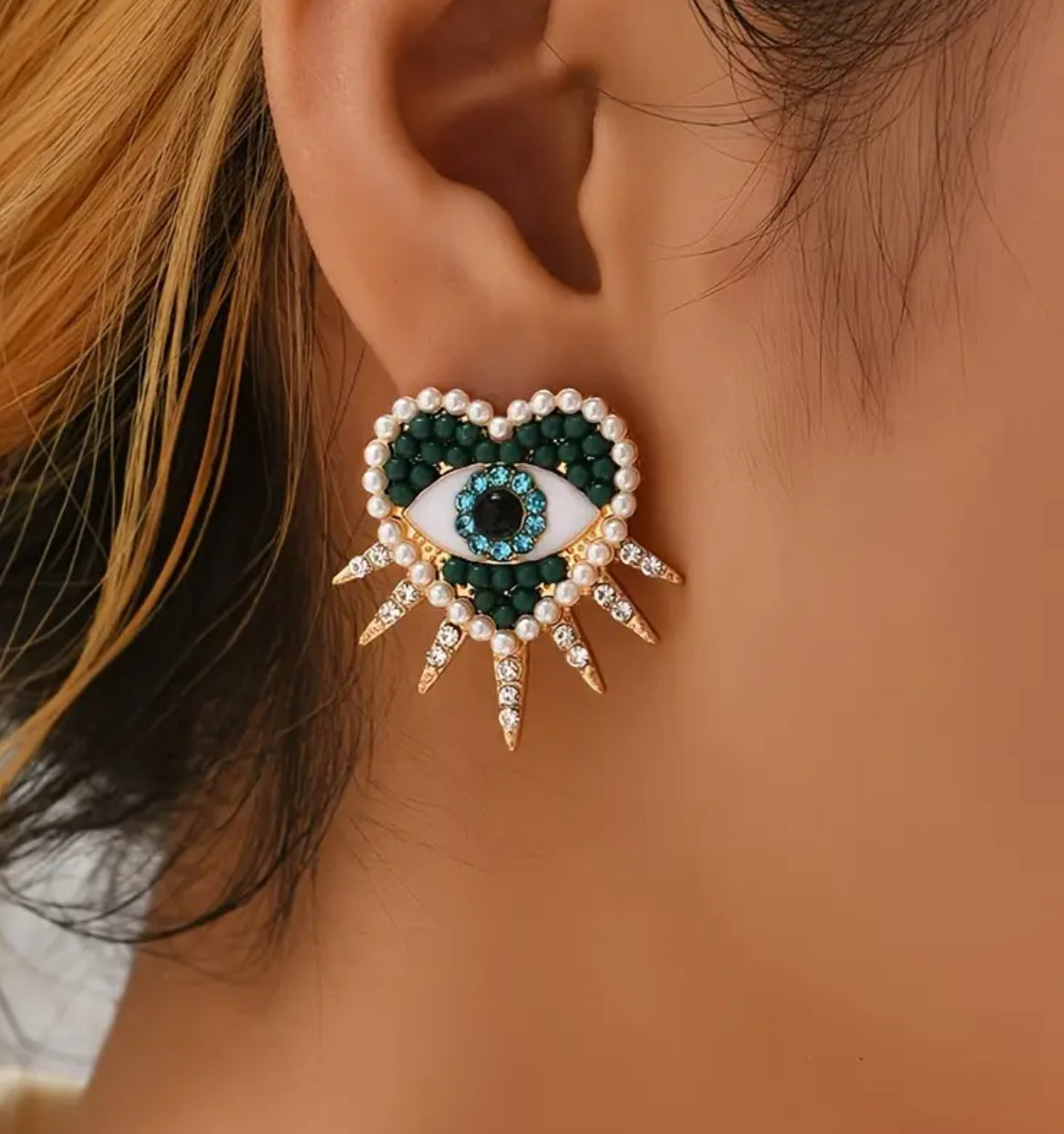Aretes Ojo Turco Verde