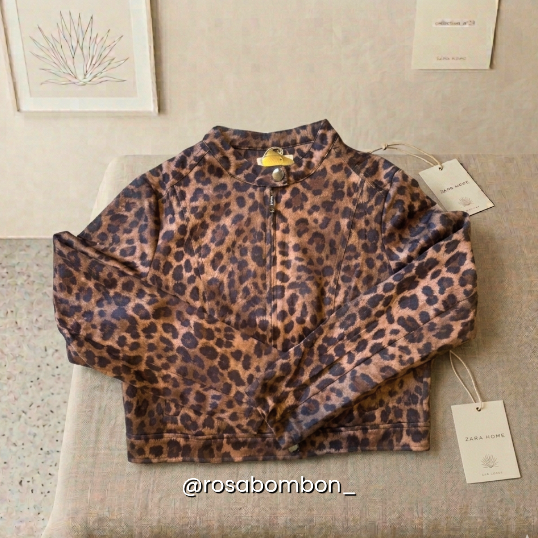 Chamarra Gamuza Animal Print Café