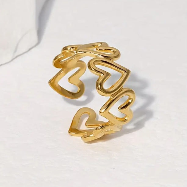 Anillo Trenza Corazones Dorado