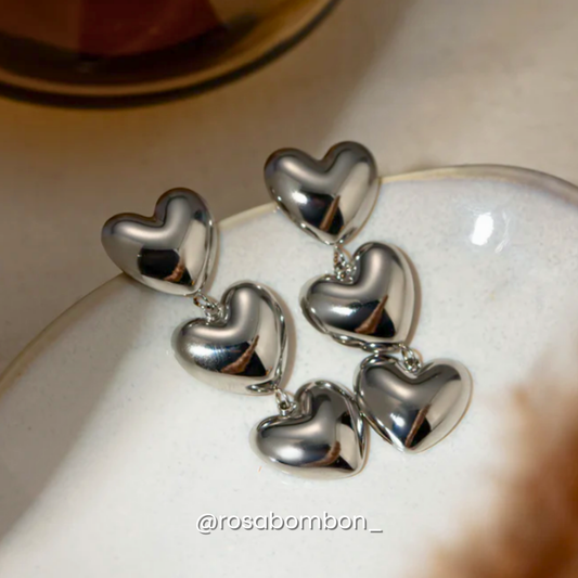 Aretes Plata Triple Corazón
