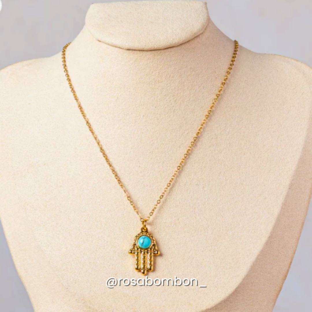 Collar Mano de Fátima Punto Azul