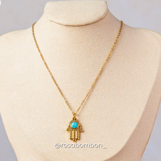 Collar Mano de Fátima Punto Azul