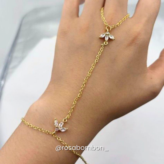 Pulsera Dorada Flor con Anillo