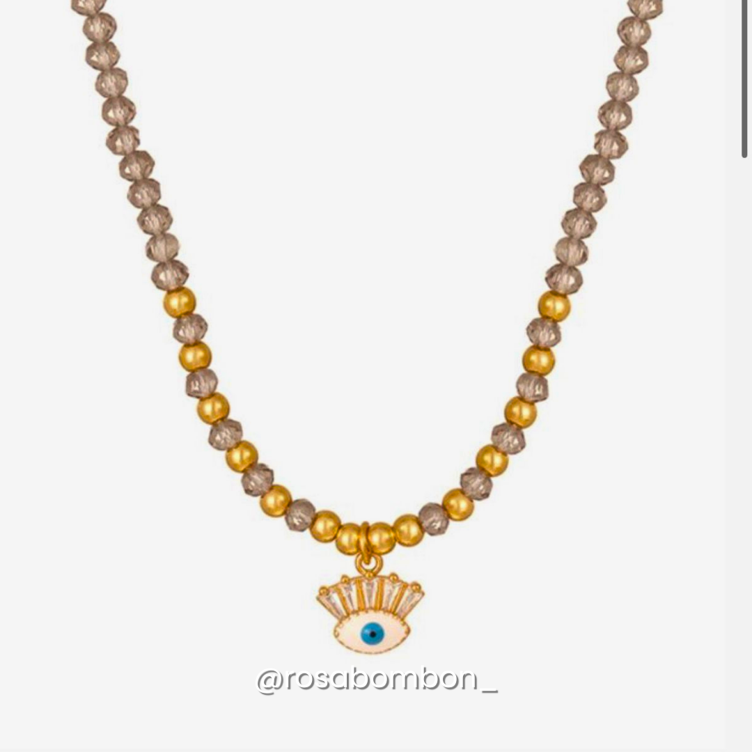 Collar Ojo con Beads Plata y Oro