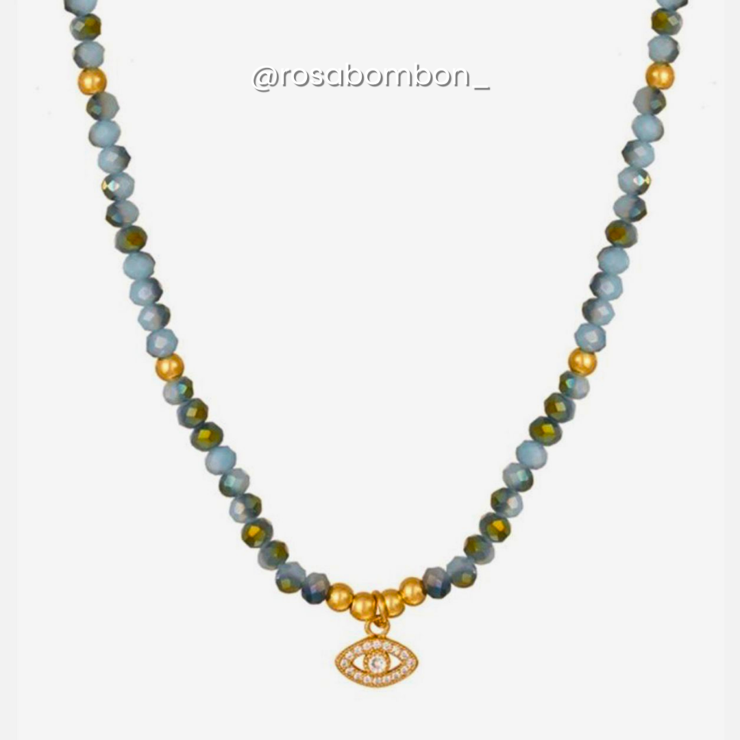 Collar Ojo con Beads Azules