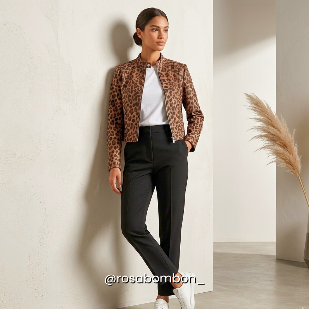 Chamarra Gamuza Animal Print Café