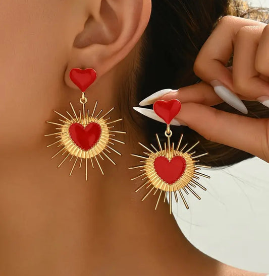 Aretes Corazón de Espinas rojo