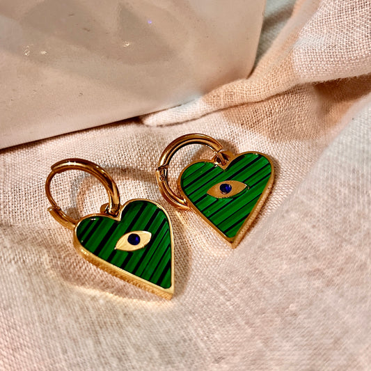 Aretes Shell love eyes - Verde