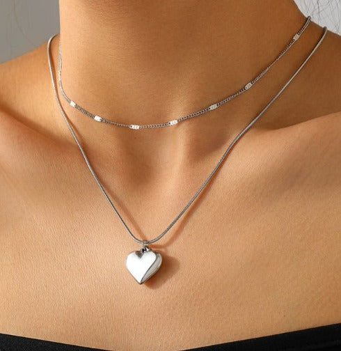 Collar plata doble con corazón