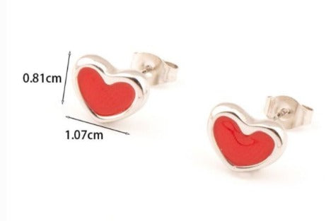 Aretes plata corazón rojo