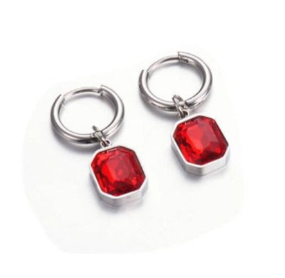 Aretes silver red square glass