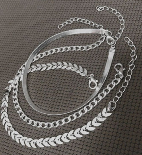 Tobillera set 3 pzs plata