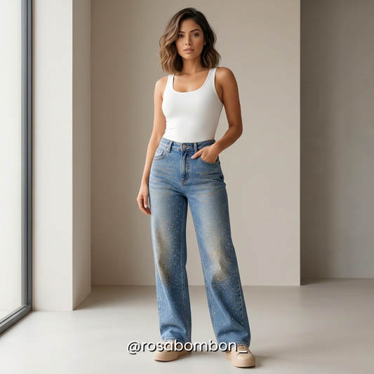 Jeans Piedras Rose Gold