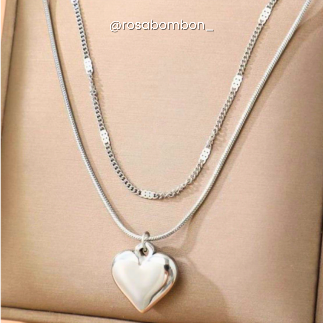 Collar Plata Doble con Corazón