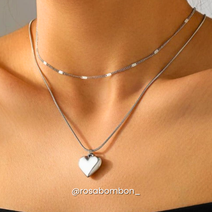 Collar Plata Doble con Corazón