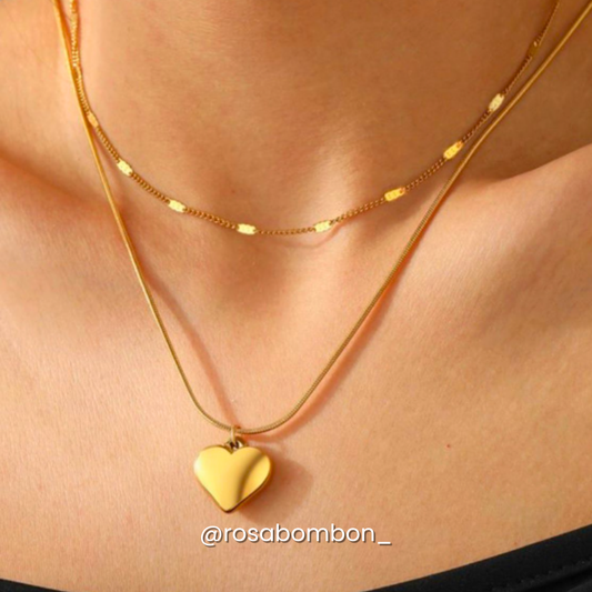 Collar Dorado Doble con Corazón