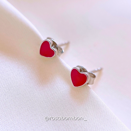 Aretes Plata Corazón Rojo