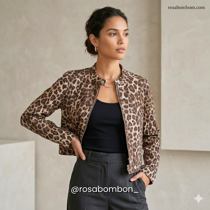 Chamarra Gamuza Animal Print Beige