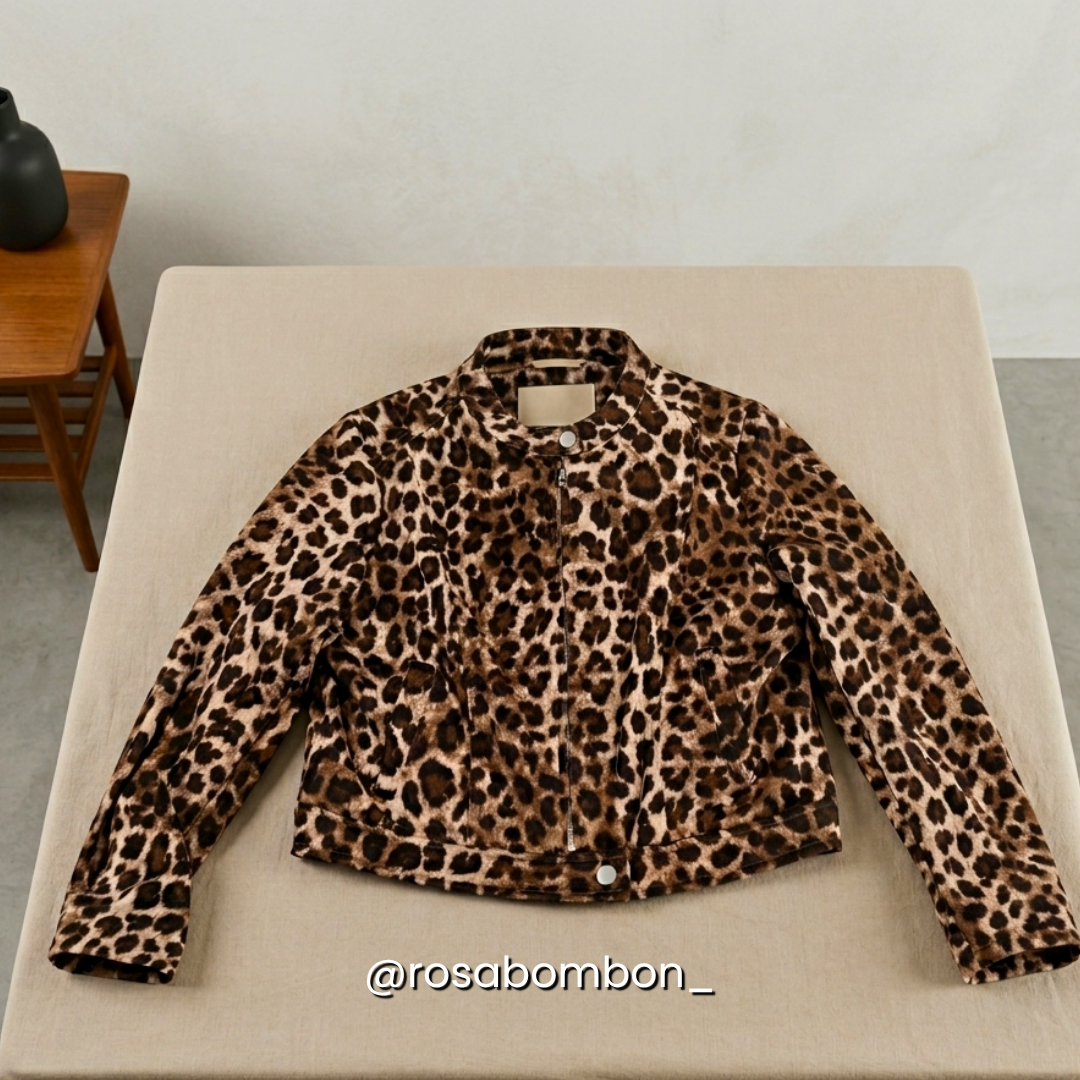 Chamarra Gamuza Animal Print Beige