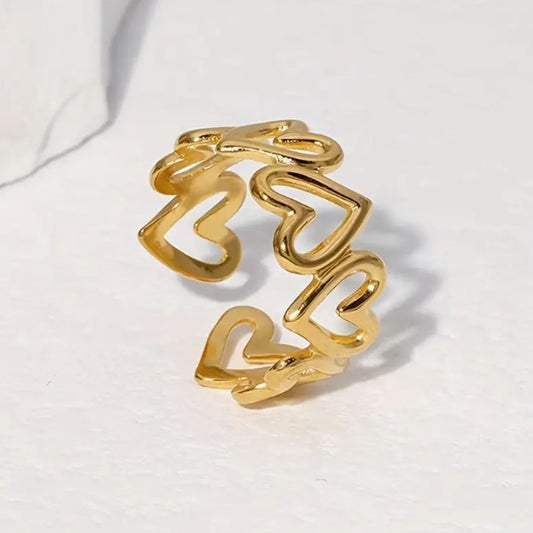 Anillo Trenza Corazones Dorado