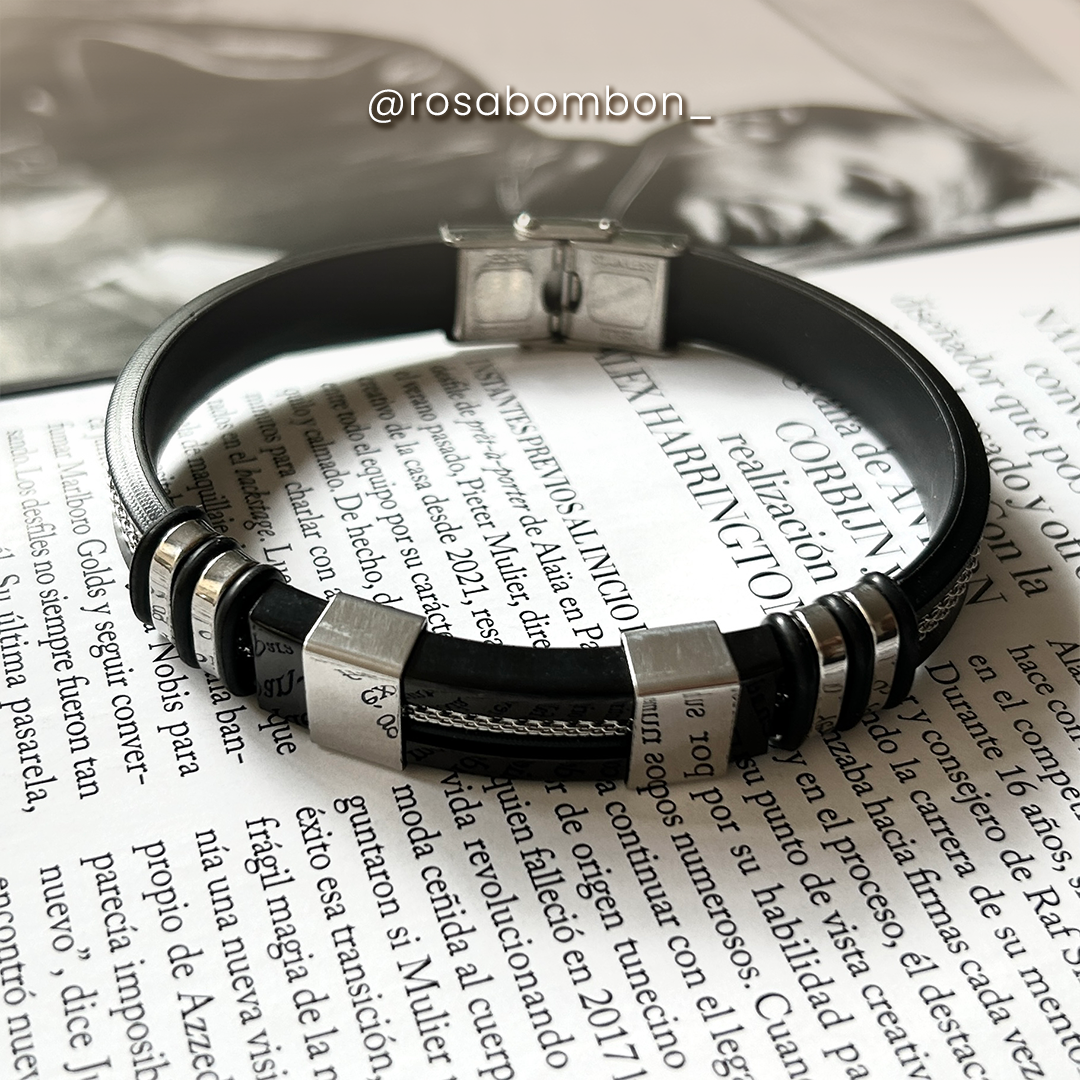 Brazalete hombre hebilla plata con Negro